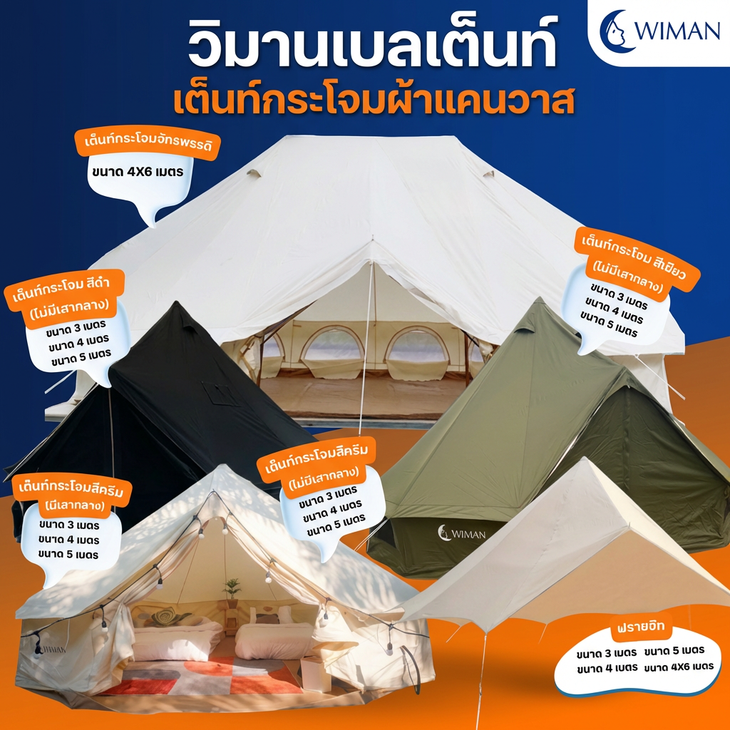 เต็นท์กระโจม ขนาดใหญ่ ผ้าแคนวาส คุณภาพ เกินราคา กันไฟ กันฟ้าผ่า กันหิมะได้