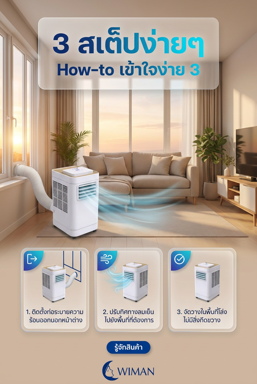 3 เคล็ดลับใช้แอร์เคลื่อนที่ WIMAN AIR 12000 BTU ให้เย็นฉ่ำเต็มประสิทธิภาพ!