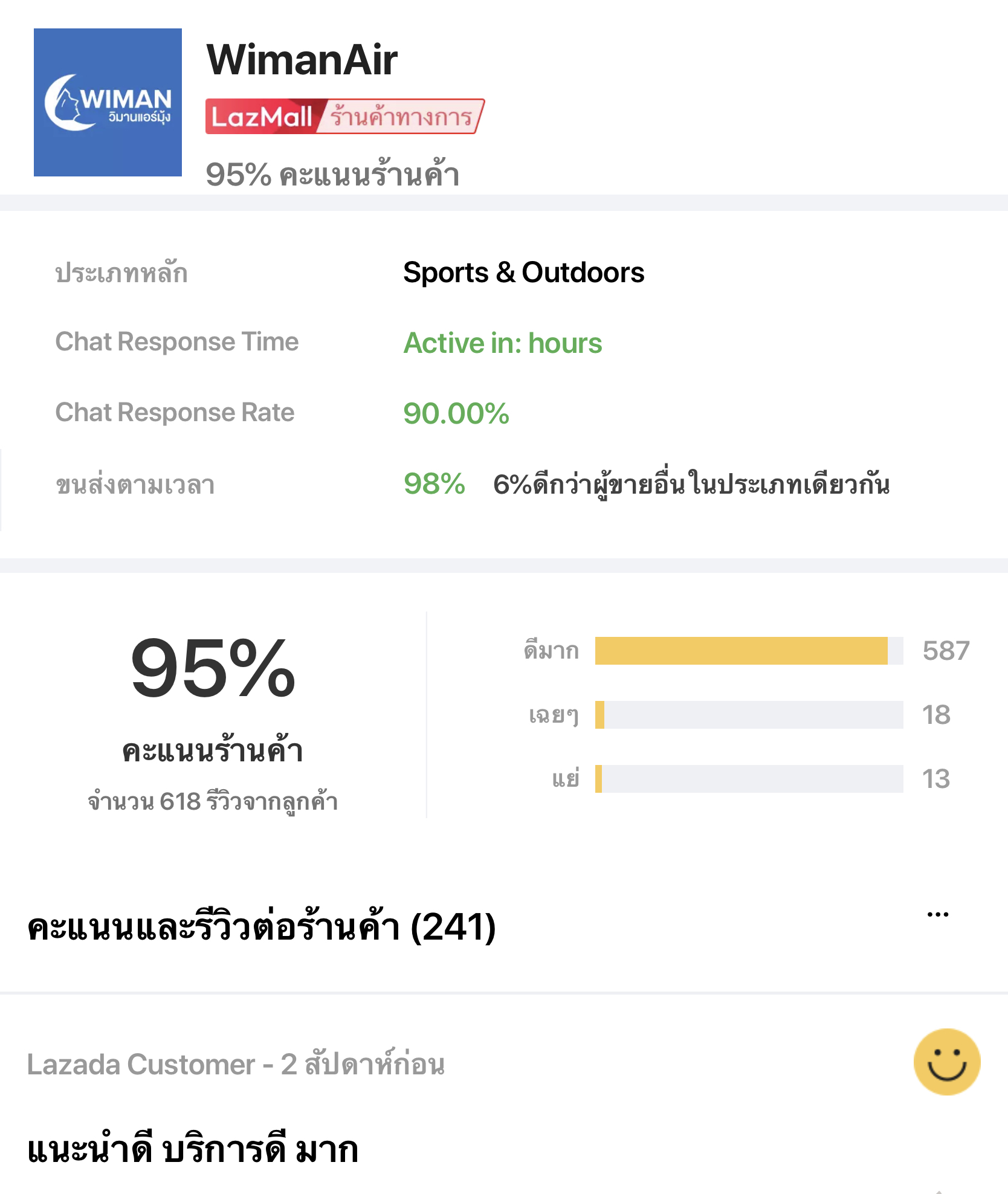 รีวิว ให้คะแนน ร้านค้า และ ขนส่ง จากลูกค้าจริง